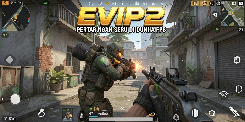 Tangkapan layar gameplay seru dalam <strong>EVIP2</strong> menampilkan aksi tembak-menembak yang mendebarkan.