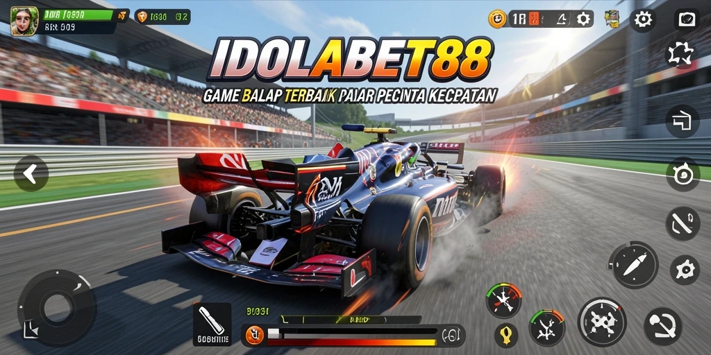 Tampilan gameplay seru dari IDOLABET88 saat balapan di trek menantang.