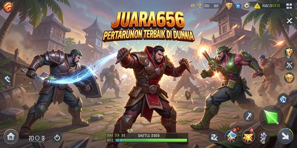 Tangkapan layar gameplay JUARA666 menampilkan aksi seru di medan perang Battle Royale.
