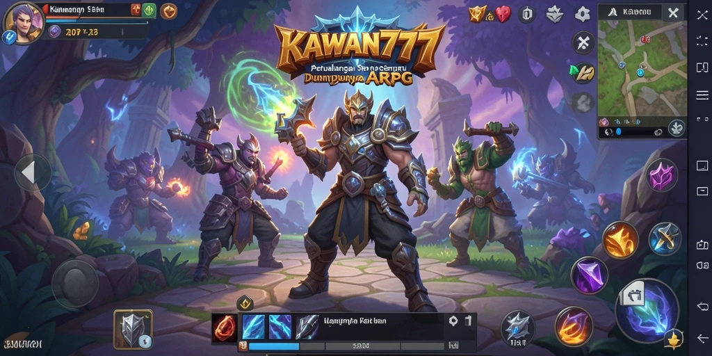 Tampilan gameplay KAWAN777 dengan pertarungan seru dan petualangan epik.