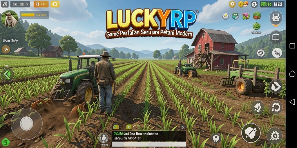 Gameplay LUCKYRP menampilkan petani yang merawat kebun dengan penuh cinta.