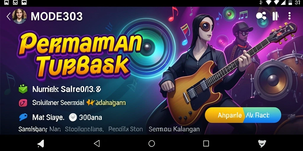 Screenshot MODE303 yang menunjukkan gameplay interaktif dan musik yang menyenangkan.