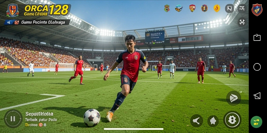Tangkapan layar gameplay menampilkan aksi pertandingan sepak bola yang mendebarkan.