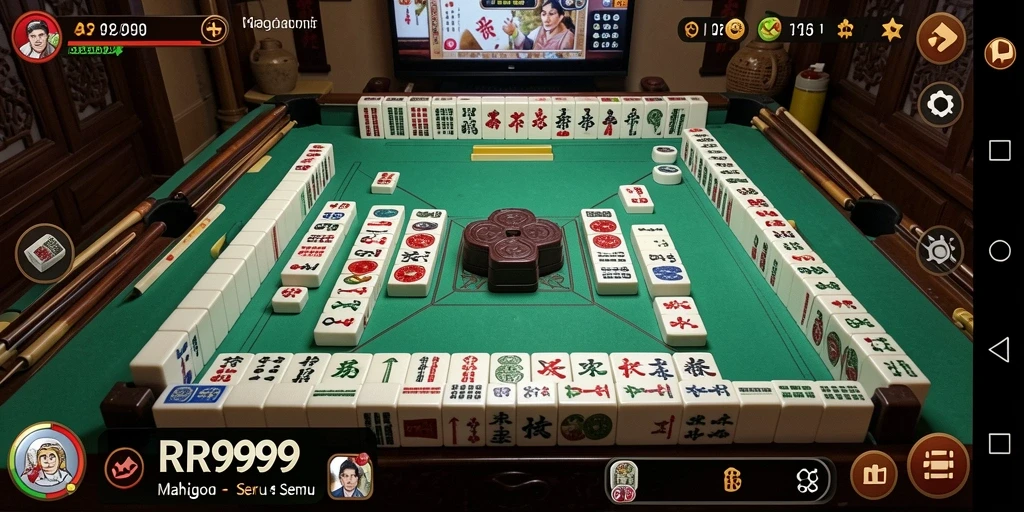 Screenshot gameplay RR999 menunjukkan susunan ubin Mahjong yang menarik.