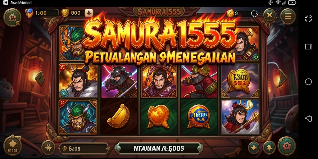 Tampilan gameplay <strong>SAMURAI555</strong> dengan tema samurai yang mengesankan.