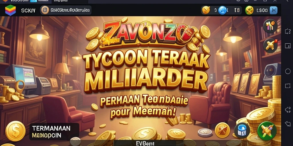 Tangkapan layar utama ZAVONZO menampilkan antarmuka permainan yang menarik dan gameplay Tycoon.